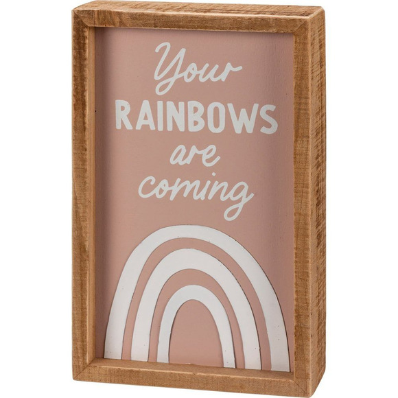 Your Rainbows Are Coming Wooden Box Sign 5" x 8" - Picture 1 of 2